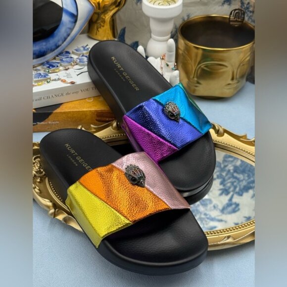 🆕 KURT GEIGER LONDON 🧿 NWOB Meena Eagle Metallic Pool Slide - Size 38 US 7.5 - Picture 6 of 12